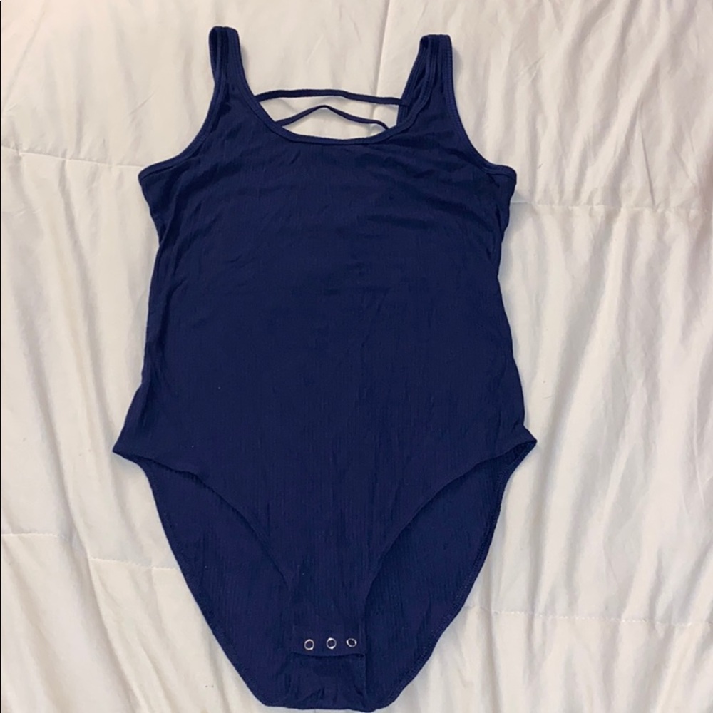 Pink Leotard/Body Suit in Navy Blue Ribbed NWT XS